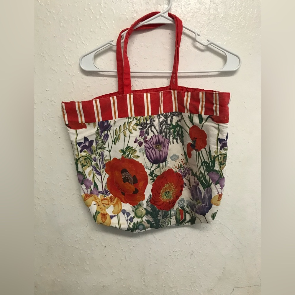 #10 Floral Canvas Tote Bag with Red Accents